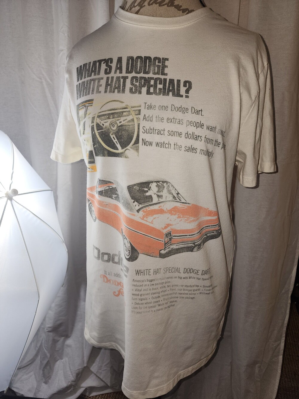 Goodfellow White & Orange Dodge Dart Graphic T-Shirt Medium